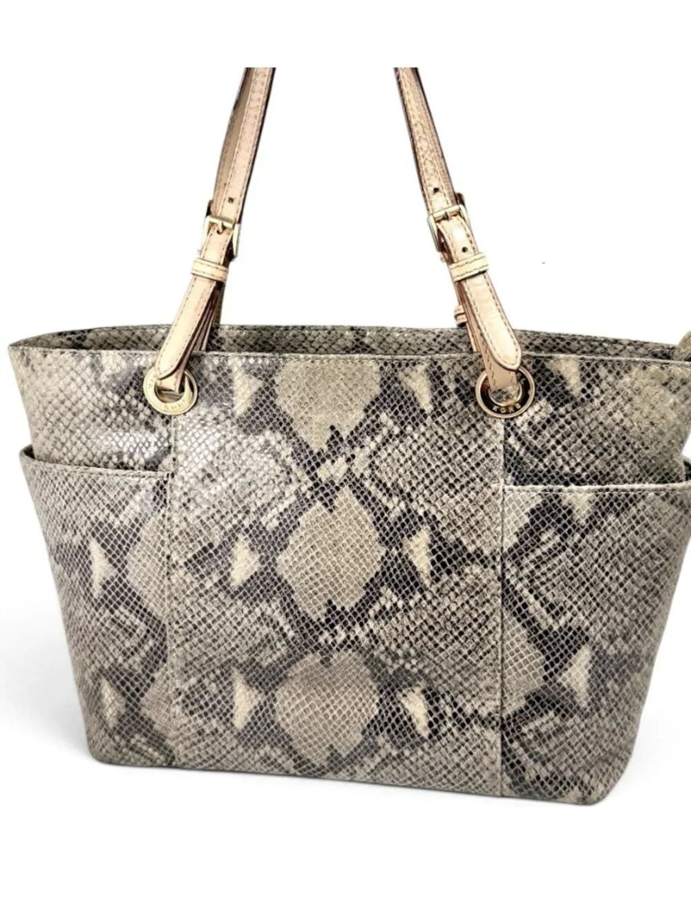Michael Kors Jet Set Python Embossed Leather Tote Bag - Gray Taupe Neutral